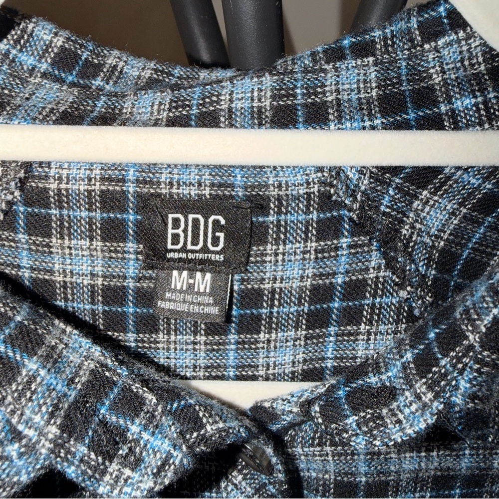 BDG Oversized Plaid Flannel Button Down Shirt Blue Black - Size M - Picture 3 of 6